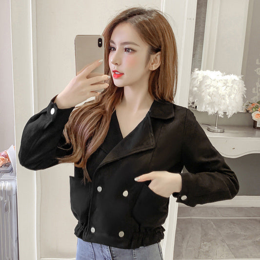 Double breasted waist long sleeve short coat