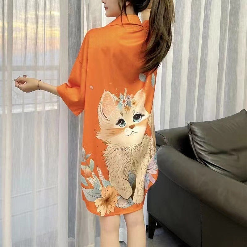 Silk Nightdress Women's Summer Thin Ice Silk Plus Size Loose Pajamas