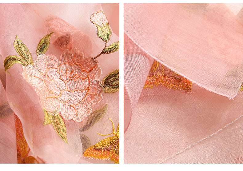 Silk scarf with wild embroidery in spring