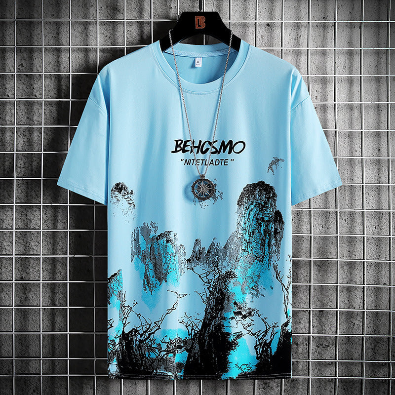 Men's Ice Silk Half Sleeve Print Top