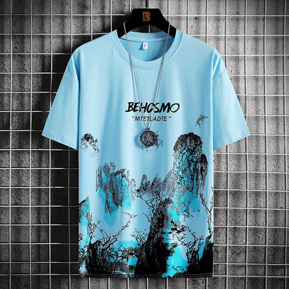 Men's Ice Silk Half Sleeve Print Top