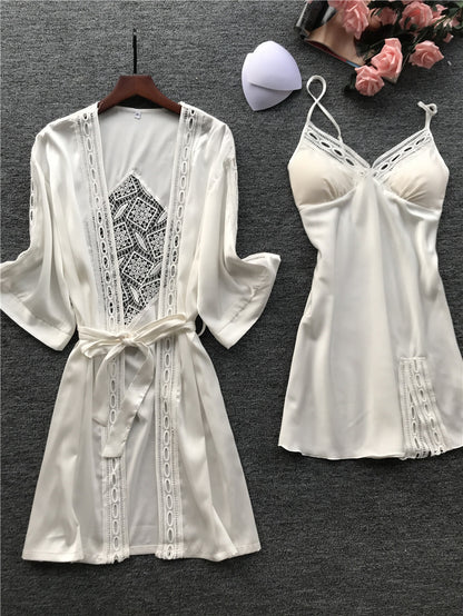 Two-piece ice silk long sleeve pajamas