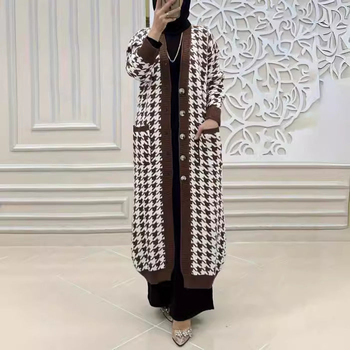 ZahraCheck Houndstooth Wool Cardigan