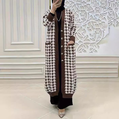 ZahraCheck Houndstooth Wool Cardigan