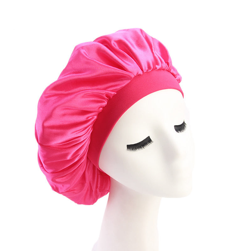 Faux Silk Dome Night Hat With Wide Brim Headband