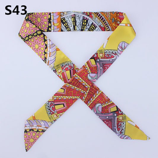 Slender Tied bag handle silk scarf small ribbon