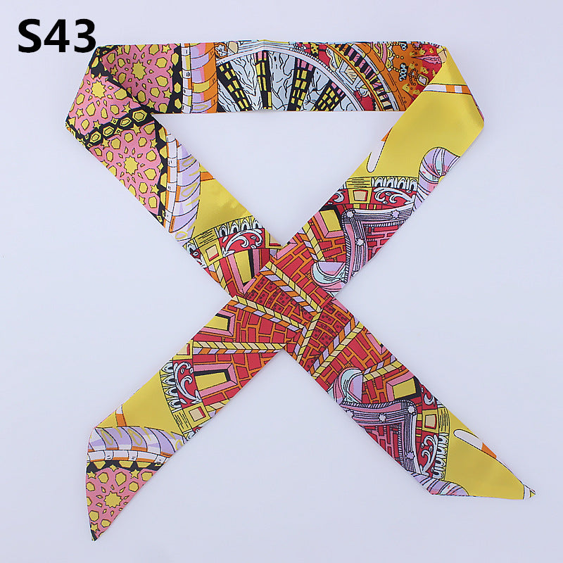 Slender Tied bag handle silk scarf small ribbon
