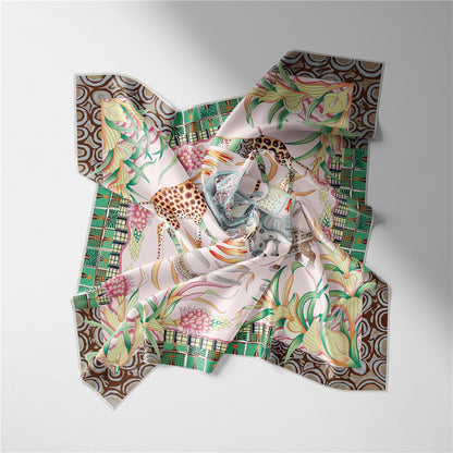 Women's Fashion Print Square Silk Scarf