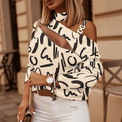 Chroma Link Printed Chain-Neck Top