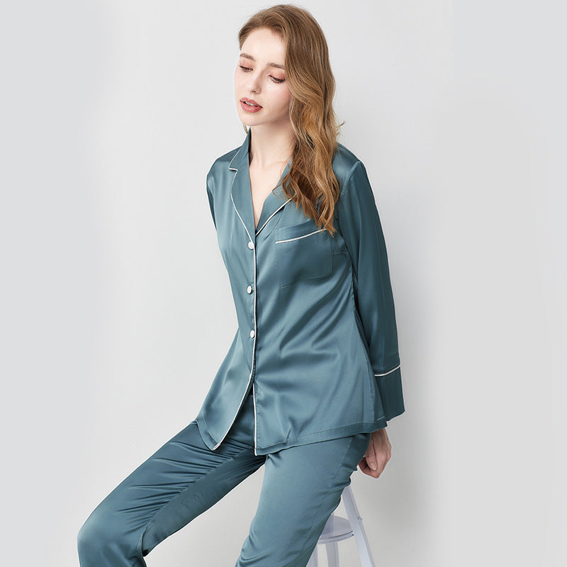 New Ice Silk Pajamas Women's Silk Long-sleeved Homewear Suit
