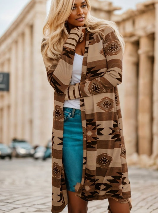 PrismCharm Geometric Open-Front Cardigan