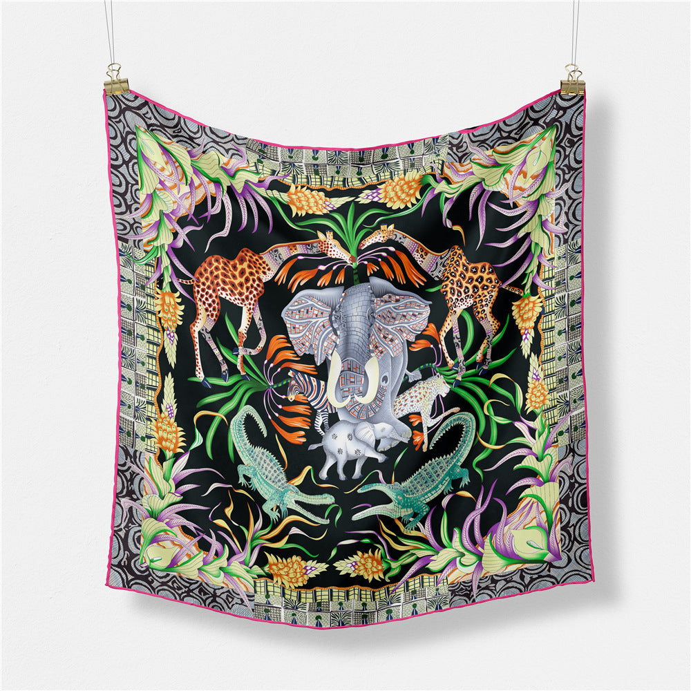 Women's Fashion Print Square Silk Scarf