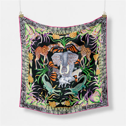 Women's Fashion Print Square Silk Scarf