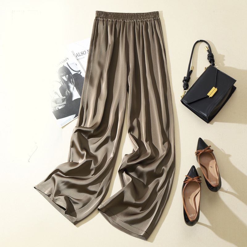 Women's Solid Color Acetate Silk Satin Straight-leg Pants
