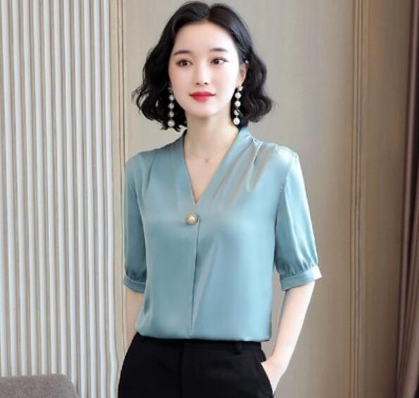 Temperament V-neck silk shirt