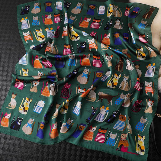 Printed Cat Professional Big Square Scarf Silk Scarf Women's Clothing