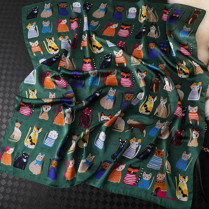 Printed Cat Professional Big Square Scarf Silk Scarf Women's Clothing