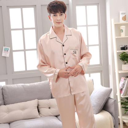 Couple pajamas women spring silk long-sleeved pajamas