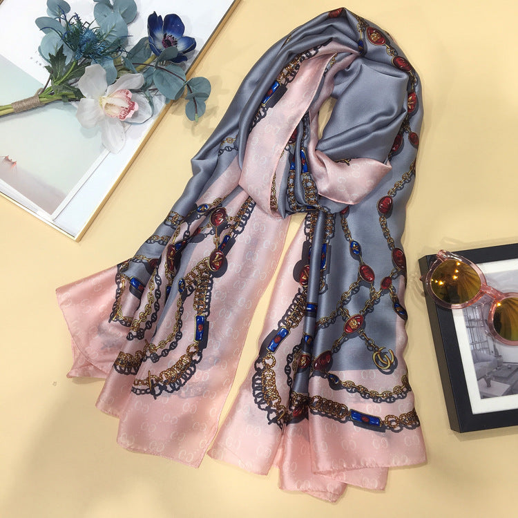 Silk Scarf Women's Spring and Autumn Long  Silk With Shawl