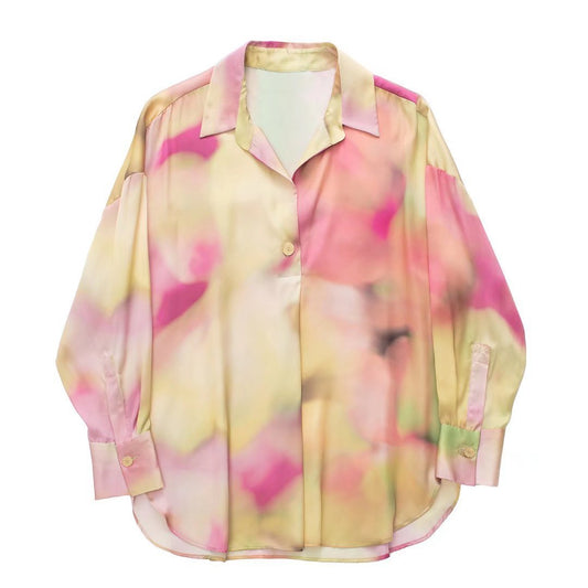 Women's Fashion Tie Dye Silk Satin Textured Shirt