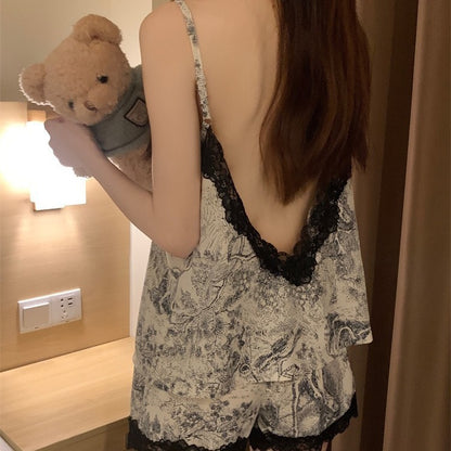 Women's Summer Ice Silk Vest Shorts Pajamas Suit