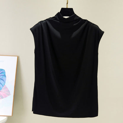 Ice silk thread half high neck sleeveless t-shirt