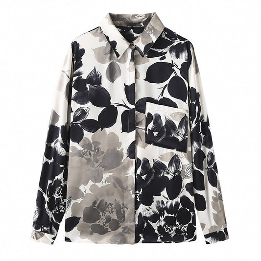 Loose Silk Satin Textured Shirt For Women