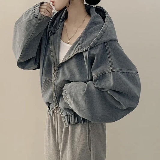 Denim Grace Retro Hooded Coat