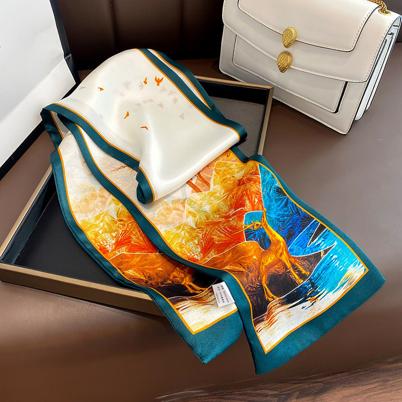 Ink Painting Boxer Small Silk Scarf Fashion Decoration