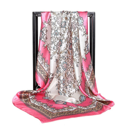 Small Floral Artificial Silk Large Kerchief Silk Scarf