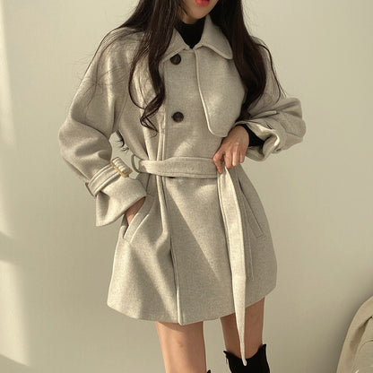 Seoul Retro Lace-Up Wool Trench