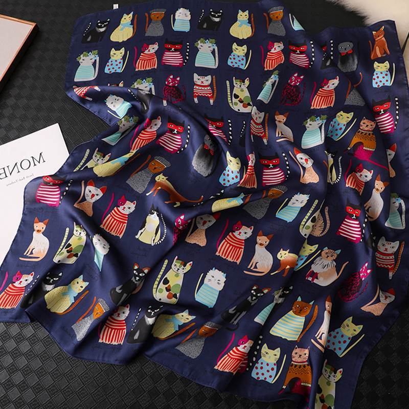 Printed Cat Professional Big Square Scarf Silk Scarf Women's Clothing