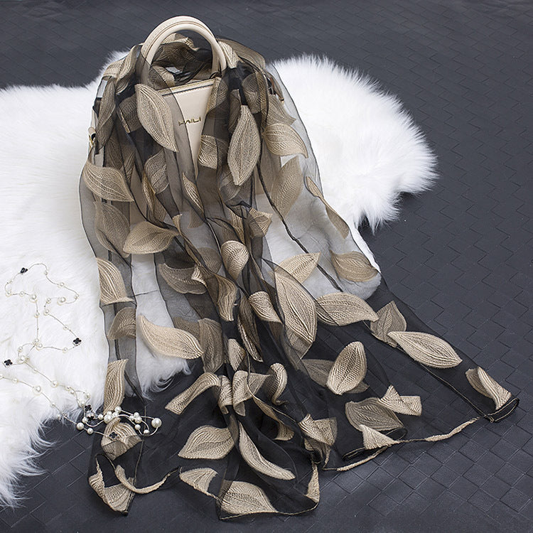 Lace Stitching Cut Flower Paisley Silk Scarf