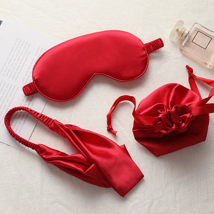 Three-piece Silk Eye Mask Headband Cloth Bag