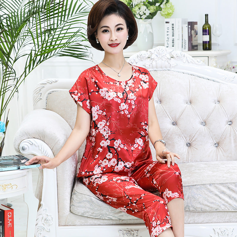 New Pajamas Short Sleeve Silk Suit Loose Ice Silk Homewear