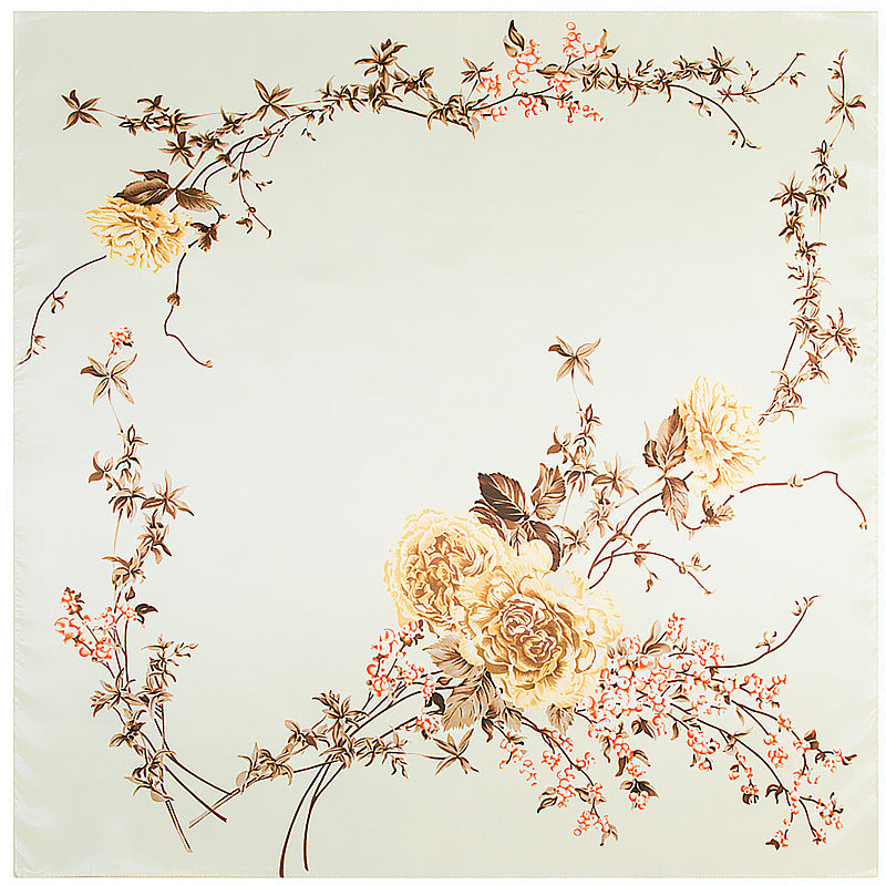 Ladies Floral Love Flower Silk Scarf