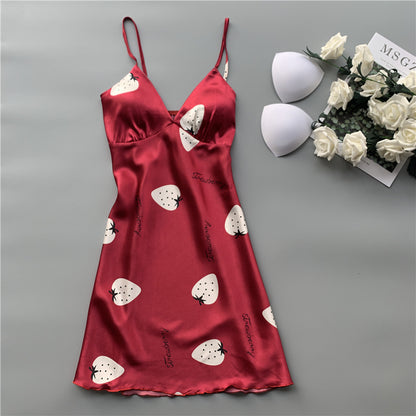 Imitation silk print suspender skirt