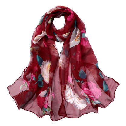 Women's Rose Pattern Sunscreen Silk Scarf