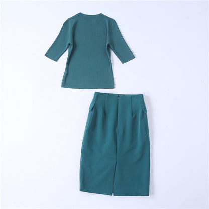 New Ice Silk Knitted Sweater Green Half Skirt