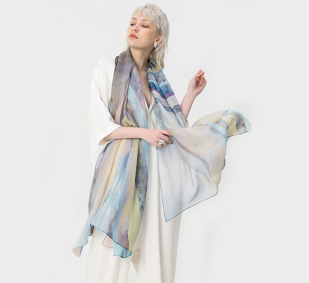 Silk Georgette satin scarf summer sunscreen towel beach towel
