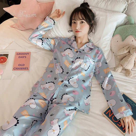 Ice Silk Pajamas Women's Spring And Autumn Long Sleeves