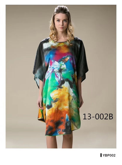 Inkjet Bat Shirt Women's Spring And Summer Home Service New Style Silk Silk Pajamas Nightdress Loose