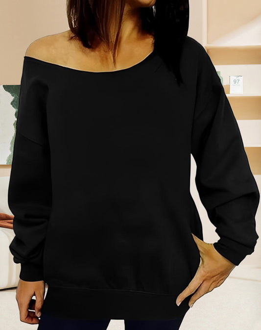 SoloChic Slant Collar Sweatshirt