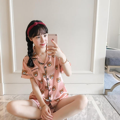Women's summer short sleeve cardigan ice silk pajamas