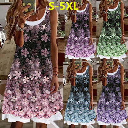 Women's Sleeveless Milk Silk Floral Dress