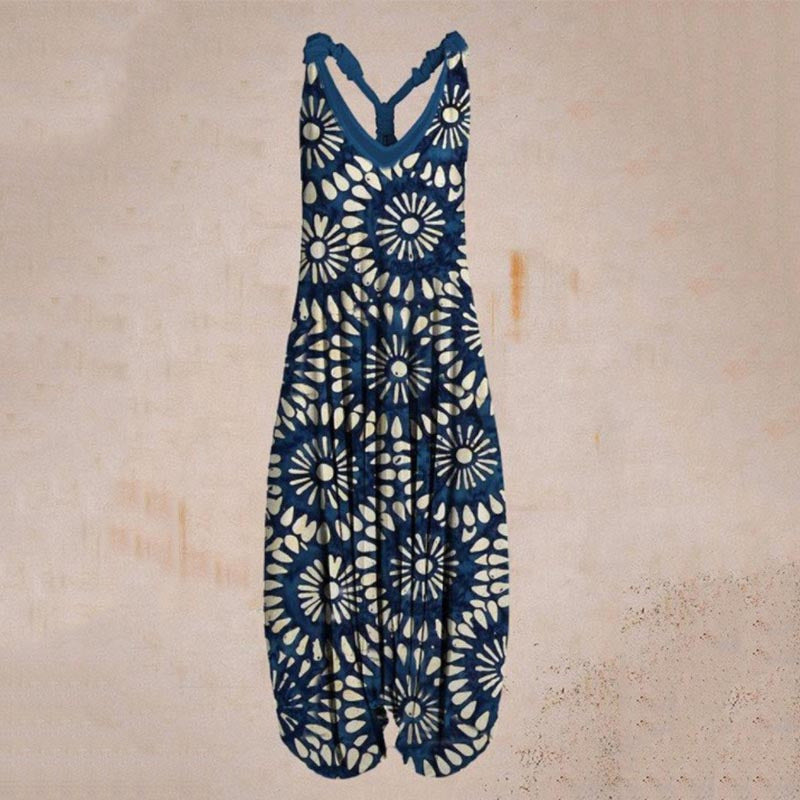 Printed Sleeveless Loose Milk Silk Suspender Jumpsuit