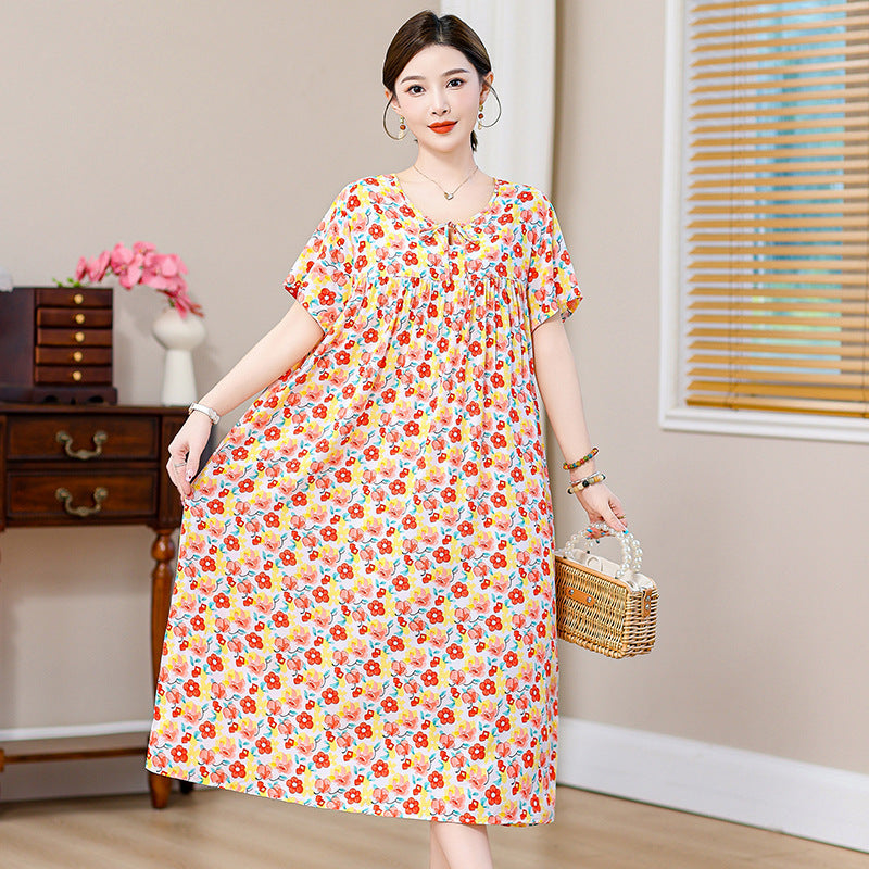 Loose Fat Mom Cotton Silk Long Skirt Cotton Summer