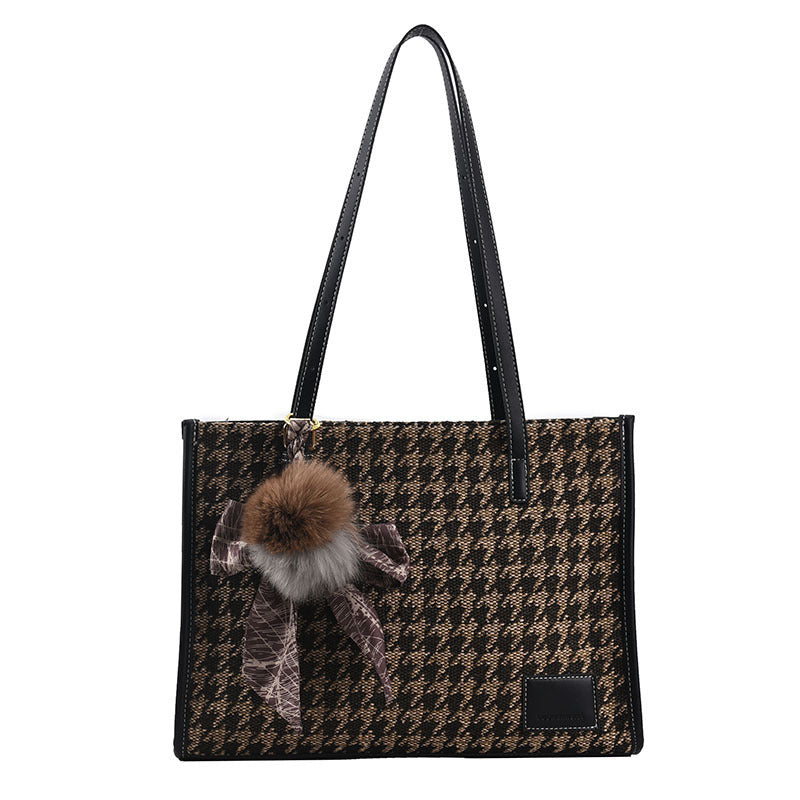 Plush Ball Silk  Pendant Fashion Houndstooth Small Square Bag