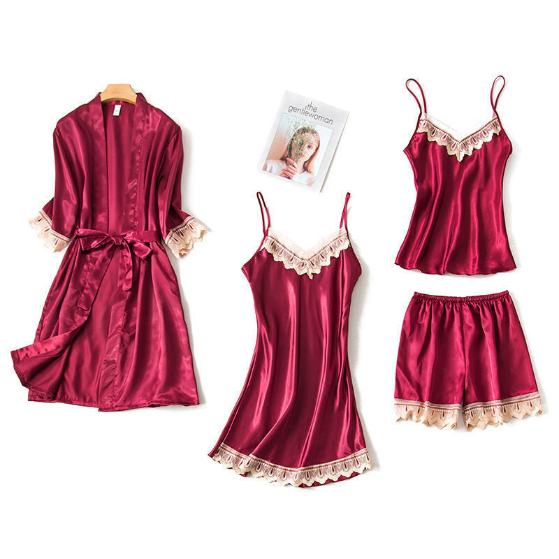 Women's Summer Ice Silk Pajamas With Chest Pad