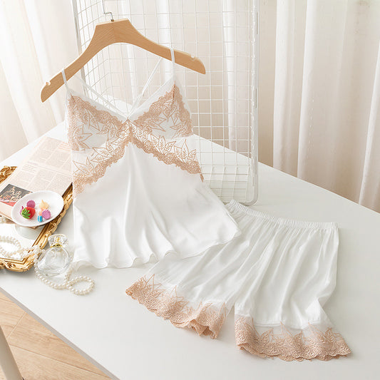 Ice Silk Suspender Shorts Suit